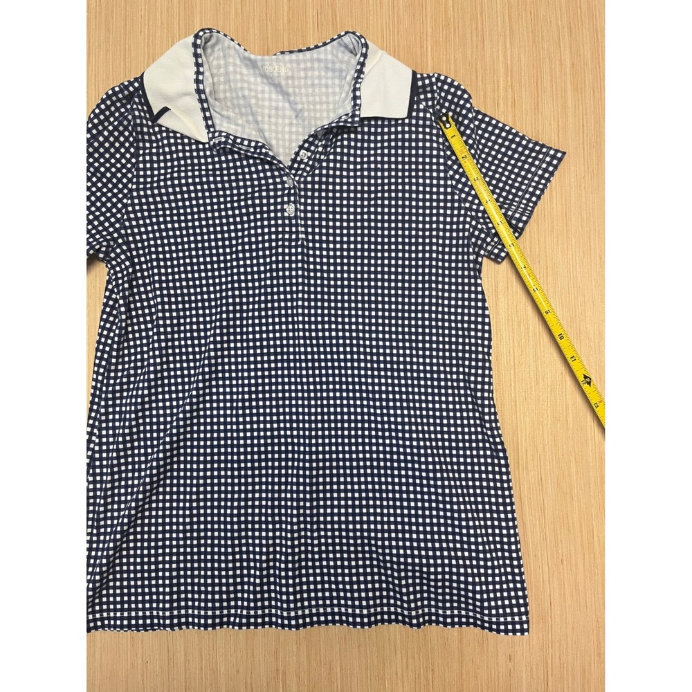 Lands End Womens Navy Blue Gingham Supima Cotton Short Sleeve Polo Shirt Small - Picture 3 of 7